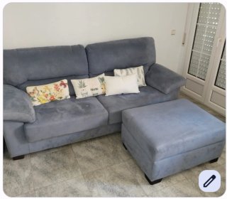 Sofá 3 plazas azul con reposapiés Chaise Longe