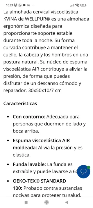 Almohada cervical Wellpur Memory Foam KVINA