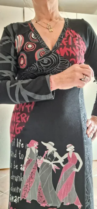 Abito cotone manica lunga fantasia