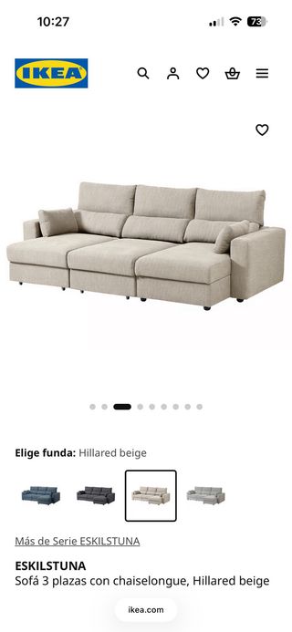 Sofá 3 plazas con chaiselongue beige