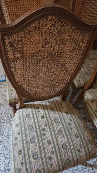 6 Sillas Vintage Madera y Rattan