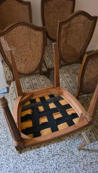 6 Sillas Vintage Madera y Rattan