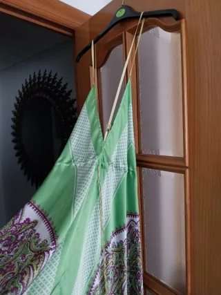 Vestido largo verano verde y morado