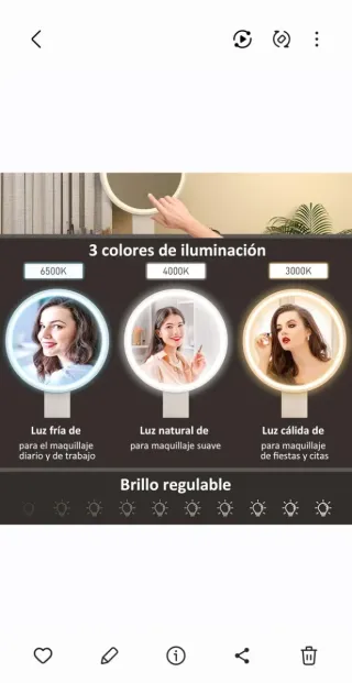 Tocador Blanco con Luz LED y Patas Madera