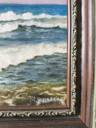 Cuadro óleo playa con marco