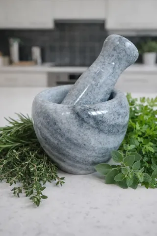 Mortero de Mármol Cocina Mango Ergonómico