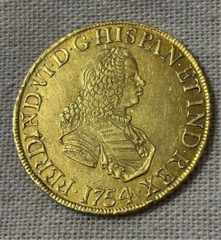 FERNANDO VI 8 ESCUDOS LIMA JD DEL AÑO 1754.