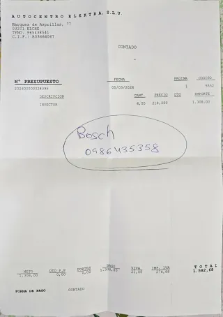 6 Inyectores Bosch 0986435358 AUDI , grupo VAG