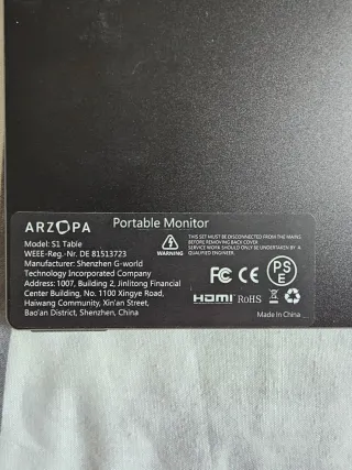 Monitor Portátil ARZOPA Negro