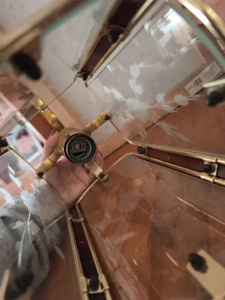 Lámpara colgante cristal y madera