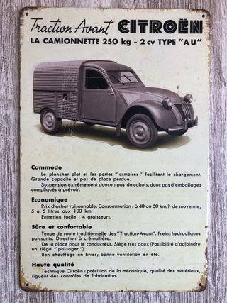 (238) Cartel Citroën Traction Avant AU