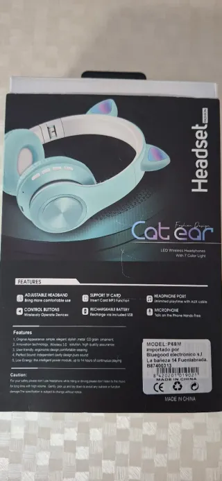 Auriculares Inalámbricos Gatos Azul Blanco