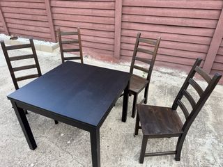 Mesa y 4 Sillas Madera Oscura