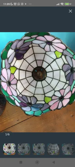 Lámpara Tiffany Flores Cristal y latón (leer)