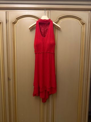 Abito da sera rosso asimmetrico paillettes