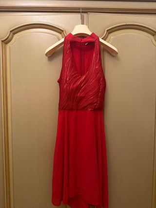 Abito da sera rosso asimmetrico paillettes