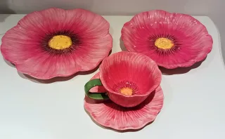 Vajilla Amapola Cerámica Rosa y Roja
