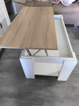 Mesa de centro elevable madera y blanca