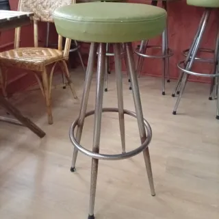 6 Taburetes Altos Barra Bar Verdes y Plateados