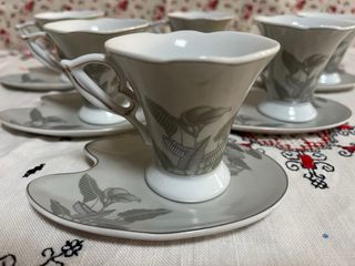 Juego 6 Tazas Café Porcelana Gris