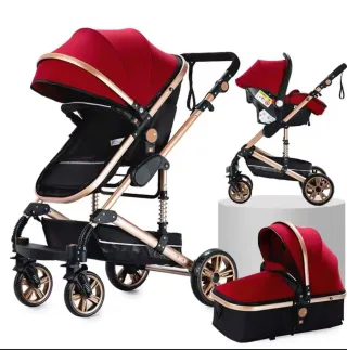 Carro de bebé 3 piezas rojo y dorado como nuevo !
