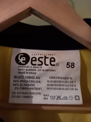 Mono ignífugo y antiestático Talla 58