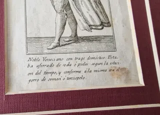 3 litografie di incisioni del XVIII secolo con passepartout