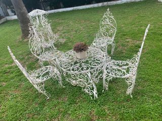 Conjunto Mesa y Sillas Hierro Forjado Jardín
