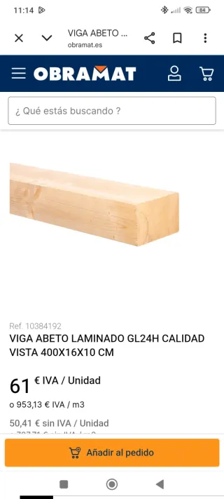 Viga madera abeto 400x16x10