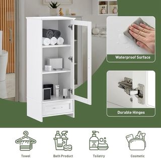 Armario baño cristal y cajón blanco