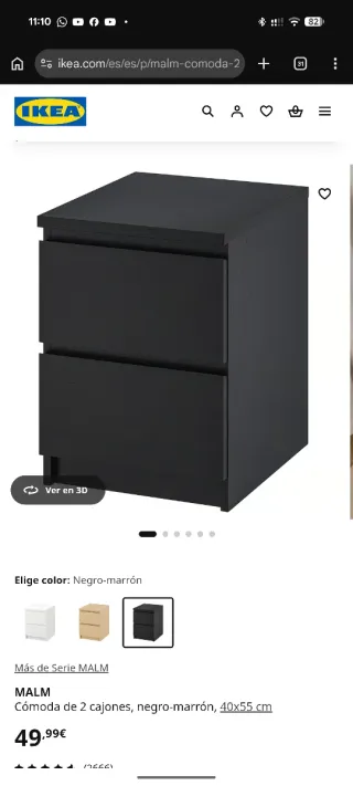 Cómoda Ikea MALM 2 cajones negro-marrón