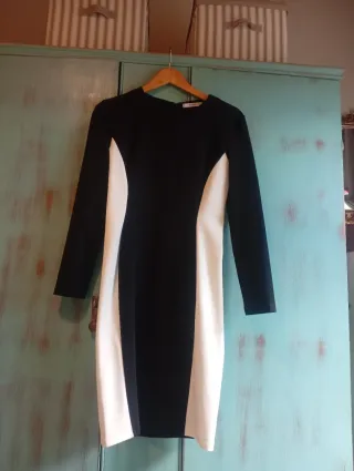 Vestido Mango Negro y Blanco Talla M