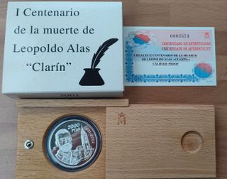 Moneda 2000 pesetas plata Centenario Alas Clarín