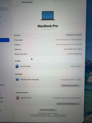 MacBook Pro 16” 2019 i7 16GB RAM 500GB SSD