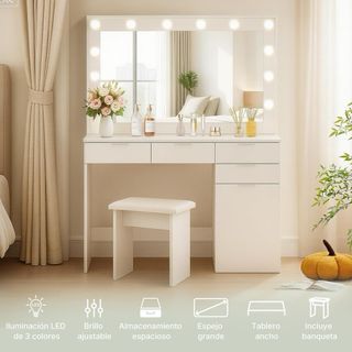 Tocador LED con Espejo y Taburete