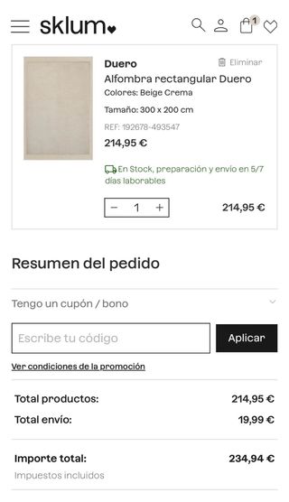 Alfombra Sklum beige 3x2m NUEVA