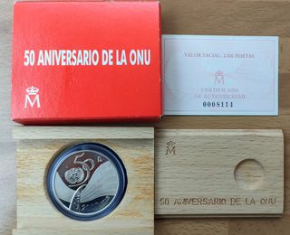 Moneda 2000 Pesetas Plata. 50 Aniversario ONU