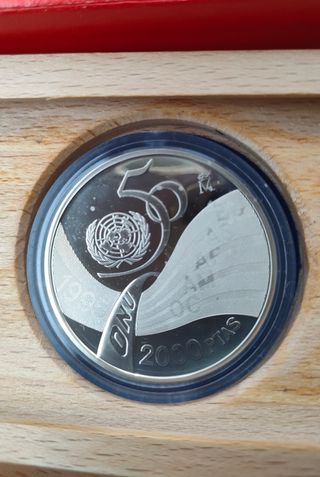 Moneda 2000 Pesetas Plata. 50 Aniversario ONU