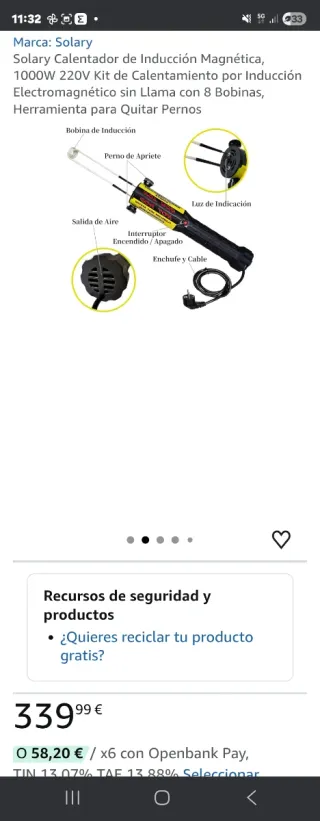 Calentador de inducción para tornillos, tuercas.