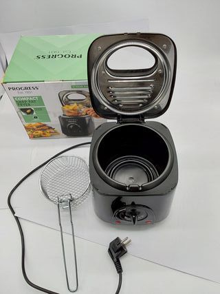 Progress EK2969PBLKVDE Freidora Compacta de 1 L Mini para Grasas Profundas - Cesta de Cocción Antiadherente, Fácil Limpieza, Con