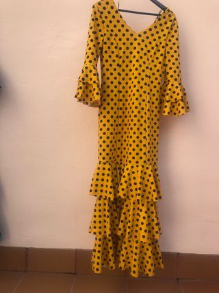 Traje de Flamenca Amarillo Lunares