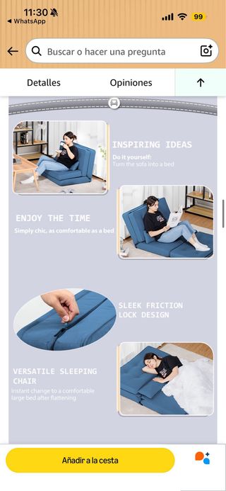 Sofá Cama Individual Verde Plegable