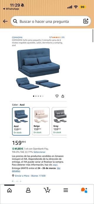 Sofá Cama Individual Verde Plegable