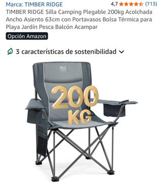 Silla Camping Plegable 200kg Acolchada TIMBER RIDG
