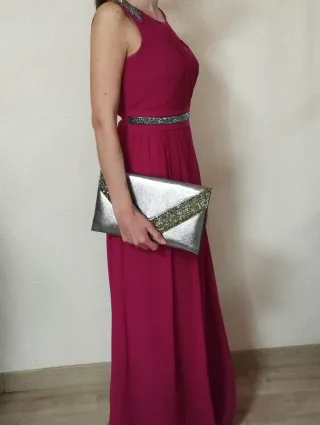 Vestido de fiesta rosa y plateado