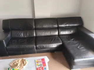 Sofá Chaise Longue Negro Piel