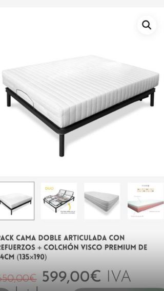 Cama Doble Articulada + Colchón Visco Premium