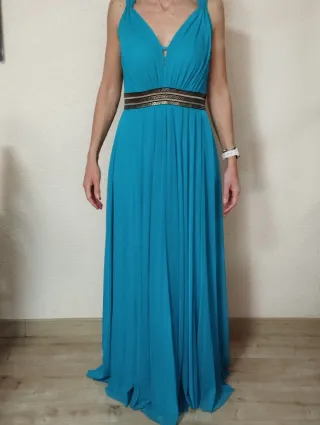 Vestido fiesta o ceremonia azul y dorado