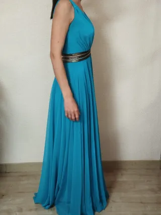 Vestido fiesta o ceremonia azul y dorado