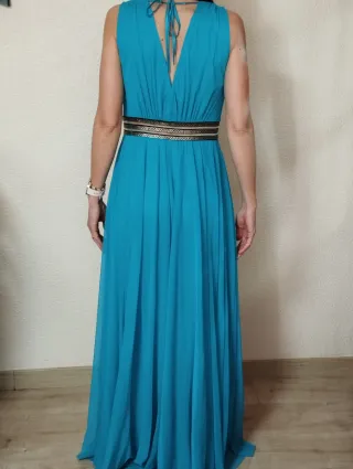 Vestido fiesta o ceremonia azul y dorado